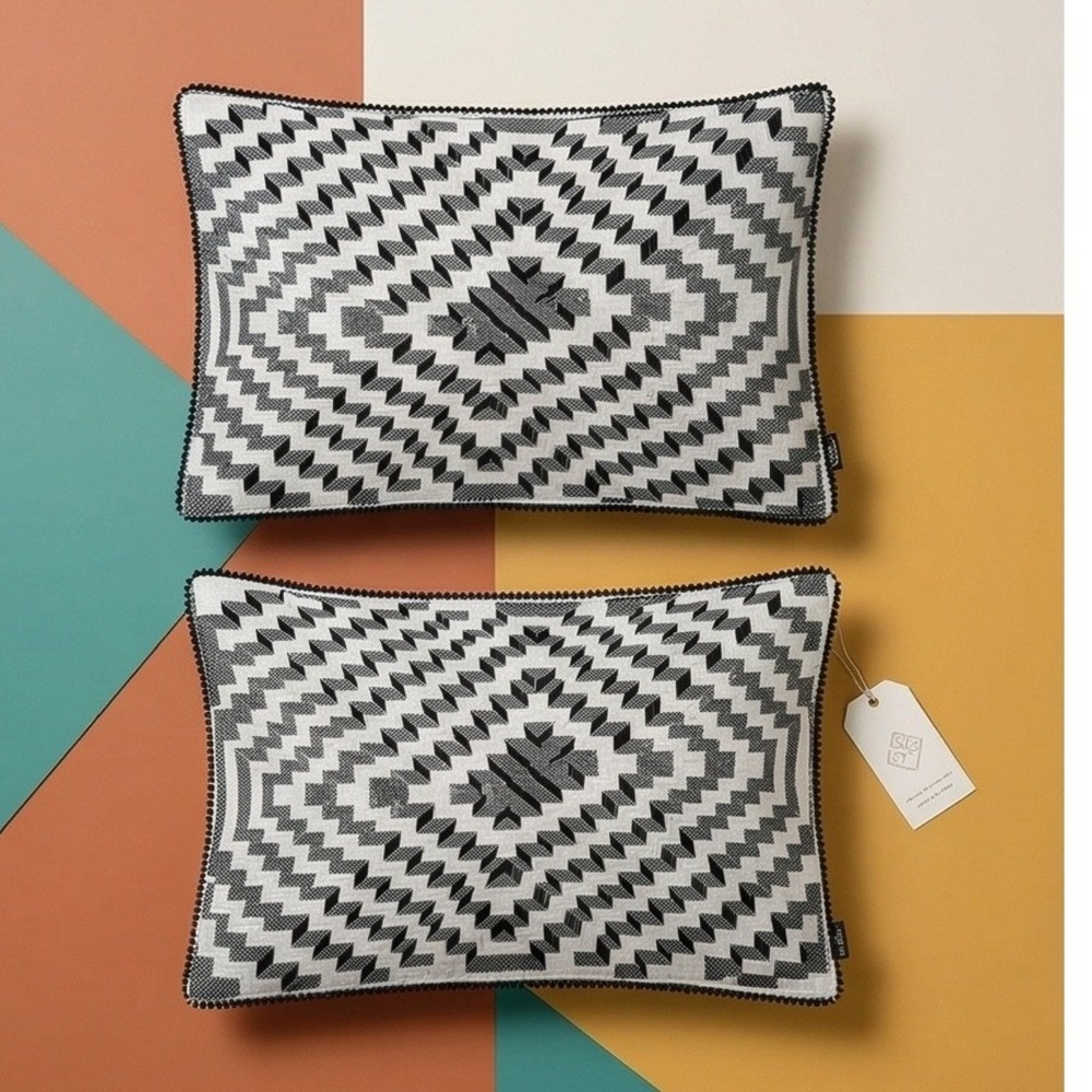 Ignite Lot of 2 Optical‎ Illusion Throw Pillow Covers Black White 16x24 NEW